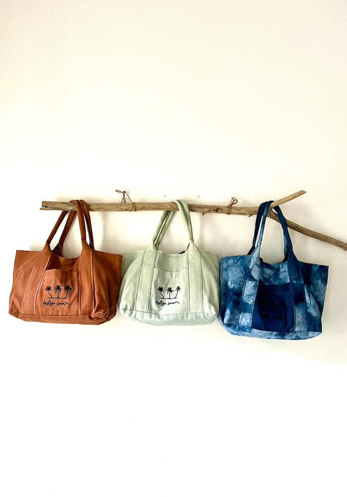 Petite tote bag indigo tie dye/terracotta/ice green